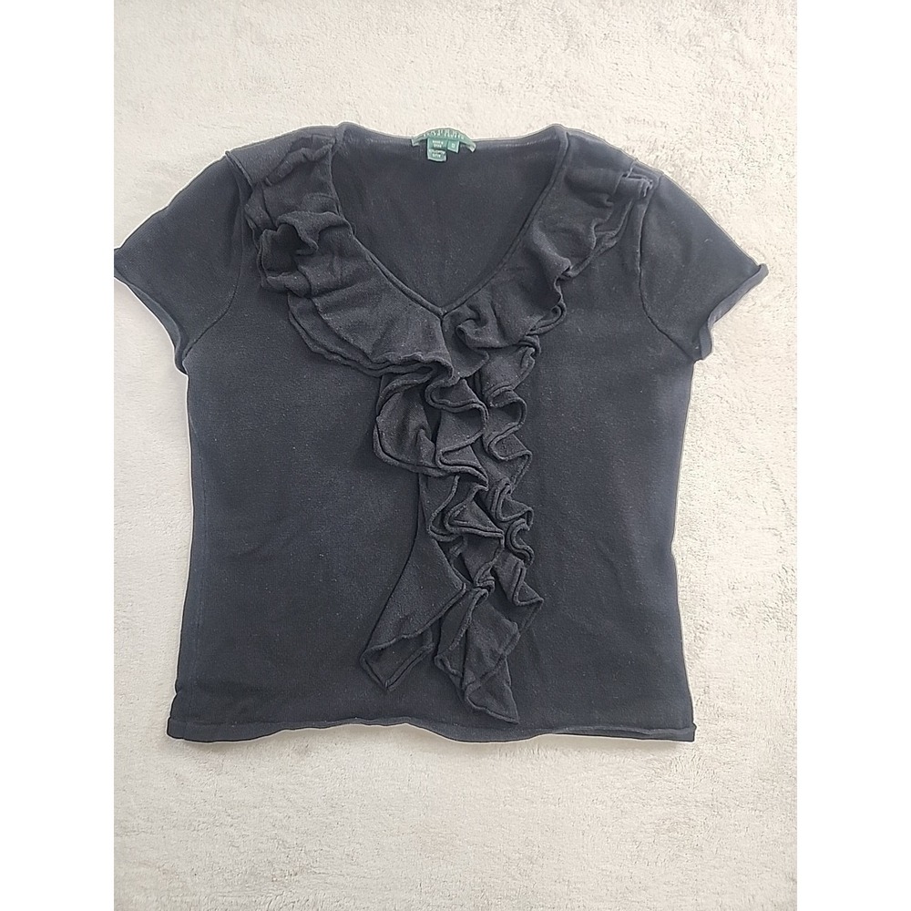 Ralph Lauren Lauren Black‎ Ruffle Sweater Medium Short Sleeves